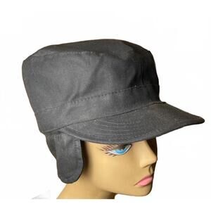 Men's Black Combat BDU Cap with Ear Flaps Size 7 1/4